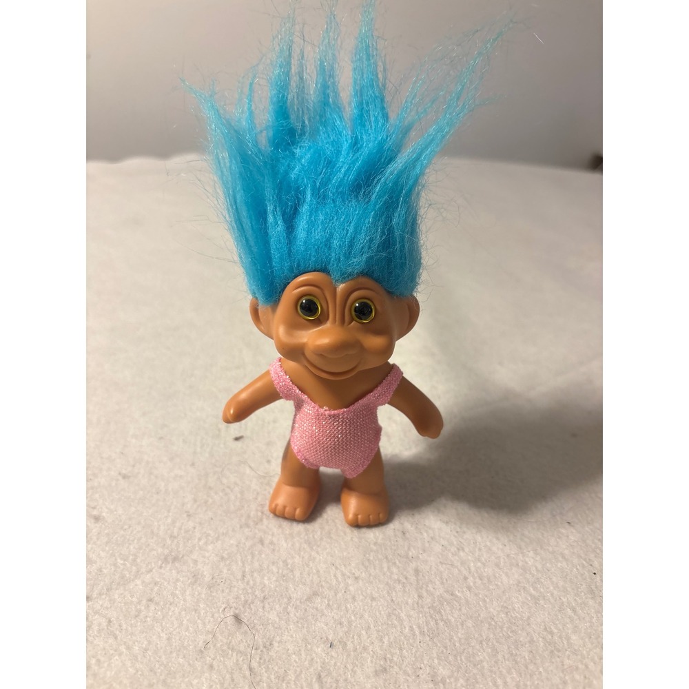 Vintage 1991 TNT Troll Doll Blue Hair‎ Pink Sparkle Leotard 3 Inch Retro Toy